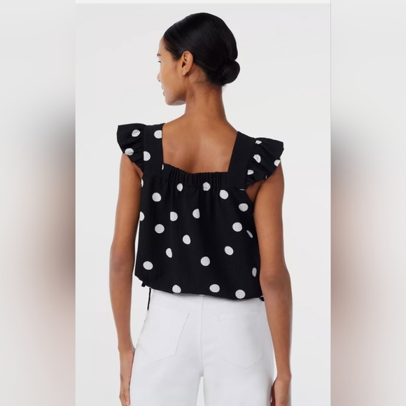 SCOOP NYC Black & White Polka Dot Flutter Sleeve Crop Top Blouse - Large (12-14) - Picture 2 of 7